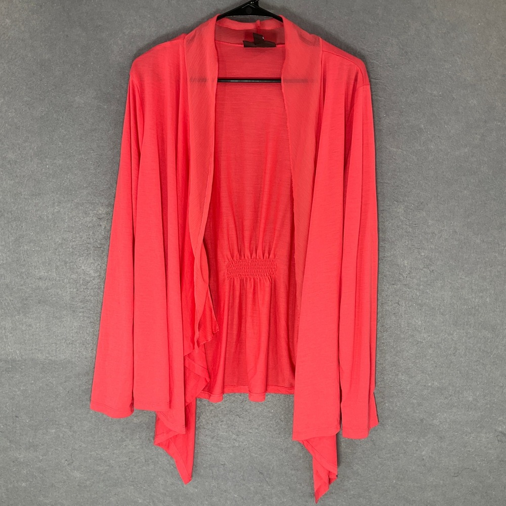 Dana Buchman Cardigan Womens XL Coral Waterfall Open Front Lightweight Flowy